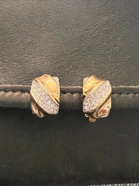 Gold Tone Crystal Accent Hoop Clip Earrings - Women Jewelry